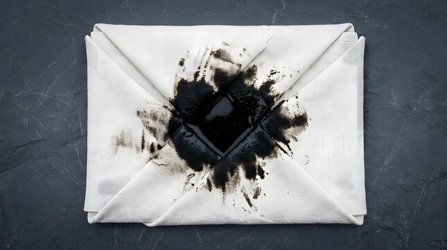 Folded white fabric absorbing a dark toxic liquid representing the failure of industrial water filtration and the spread of chemical spills