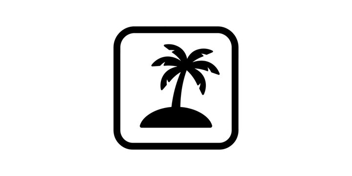 Palm tree on island for tropical destination and vacation icon.