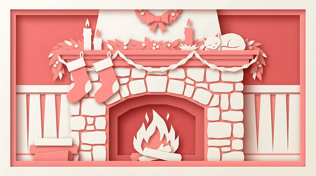Paper Cut Style of a cozy fireplace