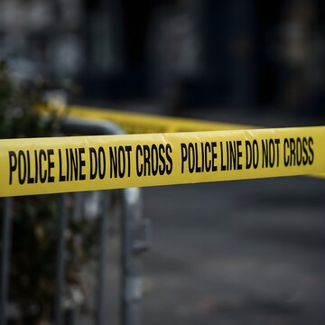 범죄 현장이나 사건 발생 구역을 알리는 노란색 '경찰 통제선' 테이프입니다.
Yellow 'POLICE LINE DO NOT CROSS' tape marking off a crime scene or incident area.