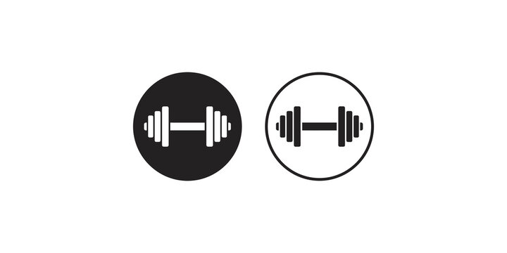 Black and white dumbbell icon set on transparent background for fitness and gym designs.