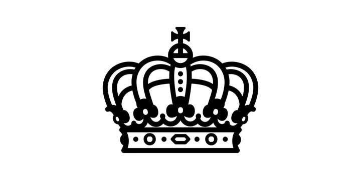 Black outline crown icon isolated on transparent background for royal symbol.