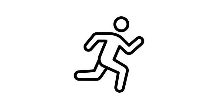 Black outline running person icon isolated on transparent background.