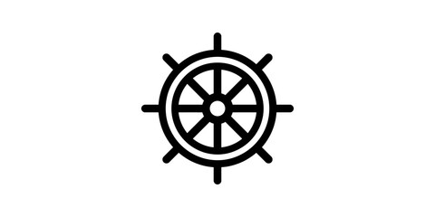 Black outline ship wheel icon for navigation and maritime themes. © MuhammadAshraf