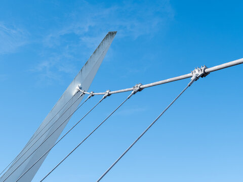 Closeup of support structures of the Peace Bridge in Derry Londonderry in the North of Ireland