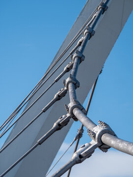 Closeup of support structures of the Peace Bridge in Derry Londonderry in the North of Ireland