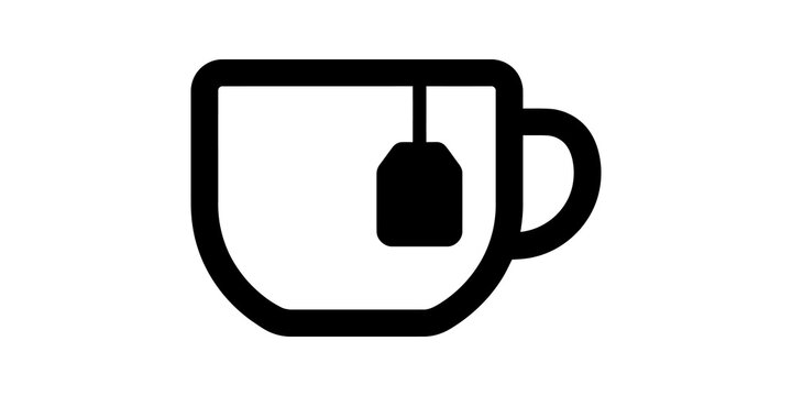 Black cup with tea bag icon isolated on transparent background.