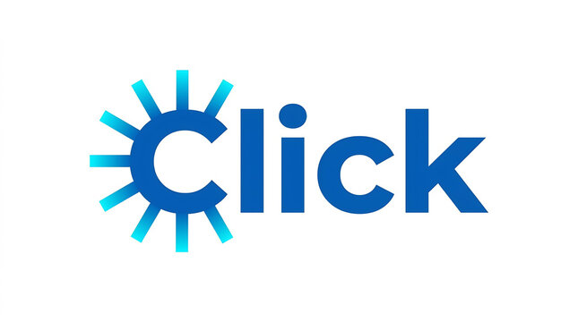 Modern blue click logo with sunburst icon for technology branding