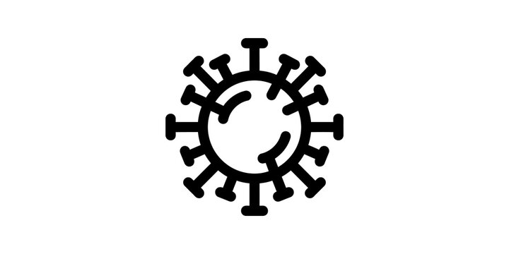 Black coronavirus icon representing disease outbreak and pandemic threat.