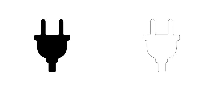 Electrical power plug connector vector icon filled and outline, electric cord plug and socket connector symbol.