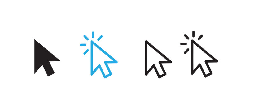 Set of computer mouse cursor icons in different styles isolated on white background icon vector illustration