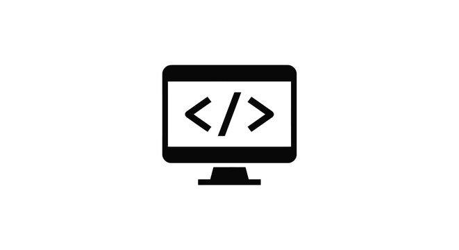 Computer monitor with angle brackets coding symbol flat black silhouette
