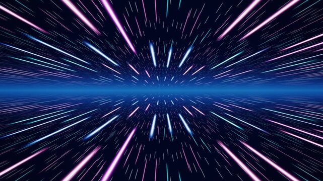 Motion of neon light trails during high speed hyperspace travel. 4K Video
