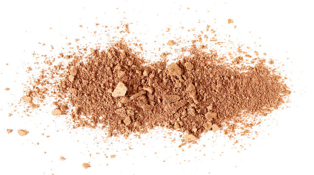 Pile of face powder isolated on white background, top view