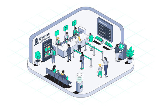 Hand Drawn Isometric Civic Center Public Services Illustration