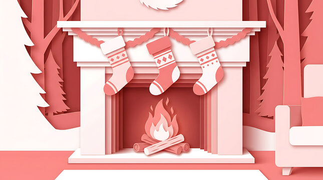 Paper Cut Style of a cozy fireplace