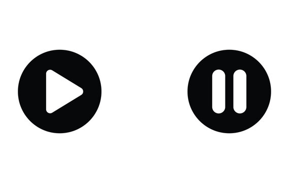 Play and pause button icons set, media player control symbols, vector illustration