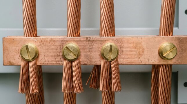 Industrial Copper Grounding Bus Bar with Braided Wires and Screws