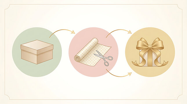 Three step Infographic flow for Wrapping a Gift