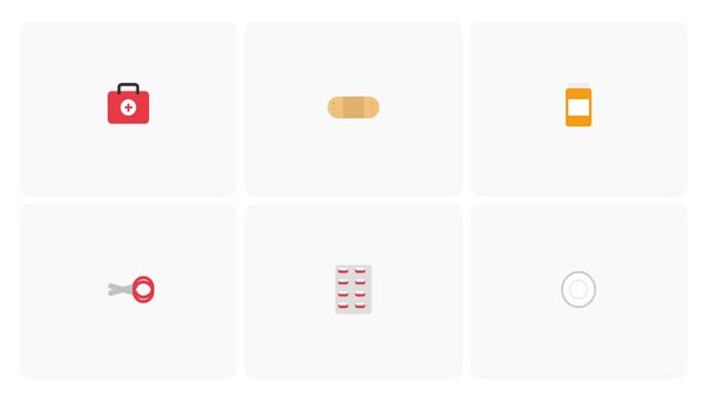 Minimalist Flat Animated Medical Icons Set for First Aid and Healthcare