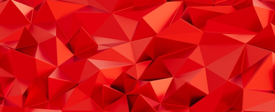 Dynamic red abstract background featuring a modern geometric low poly design with sharp angles.