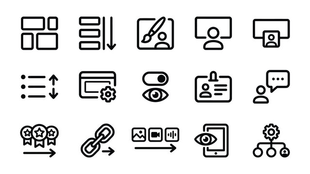 Collection of UI Icons: A set of clean, modern line icons representing various user interface elements and functions, ideal for web and app design.