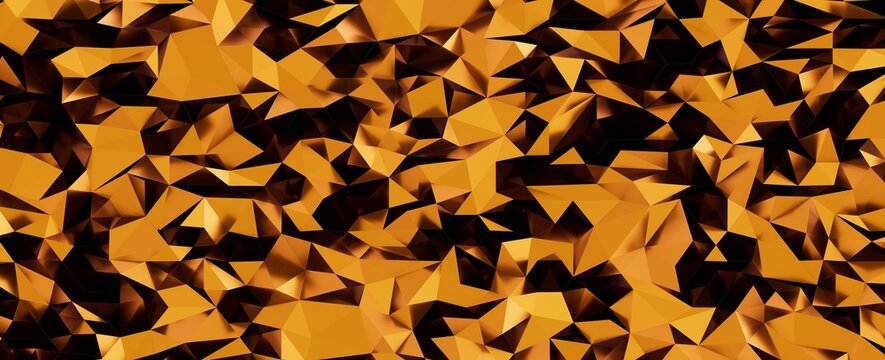 Warm orange and gold low poly abstract background with geometric triangle pattern and shadows.