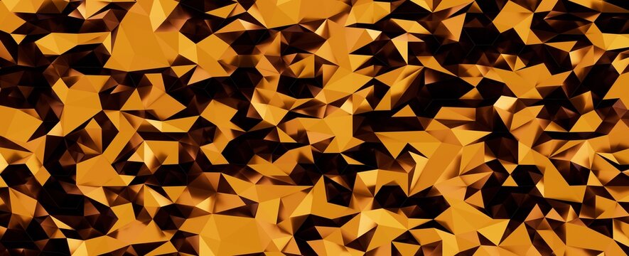Abstract low poly background with golden and orange geometric shapes and shadows, modern design.