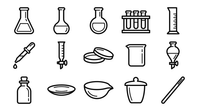Laboratory Glassware Collection: A compilation of essential laboratory glassware, featuring beakers, flasks, test tubes, pipettes, and more, presented in a clean.