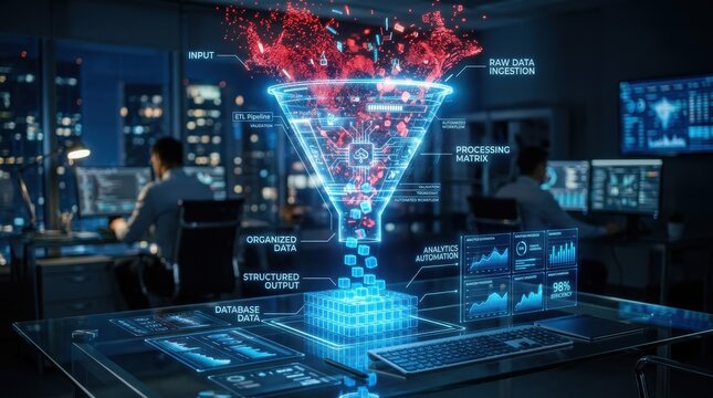 Futuristic Data Pipeline Funnel Processing Analytics in Office