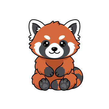 Cute cartoon red panda sitting
