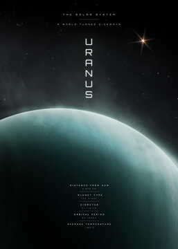 Uranus Horizon with Blue-Green Atmosphere, Educational Astronomy Poster