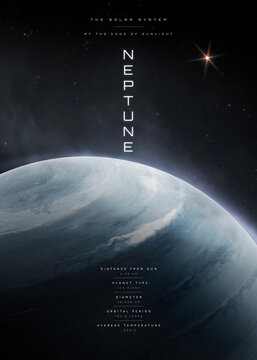 Neptune Horizon with Blue Atmospheric Clouds, Solar System Poster