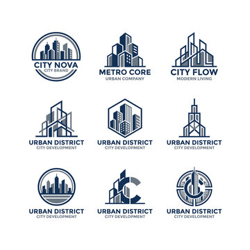 Real estate city building logos set vector