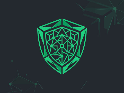 Secure Network Shield Icon Digital Security Cyber Protection Technology Abstract Green Tron Style