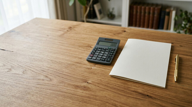 Professional financial planning and estate tax workspace with modern calculator and copy space