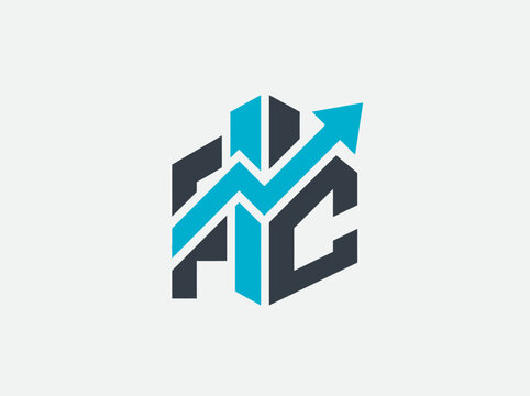 Abstract logo with upward arrow graph and letters FIC finance and growth concept