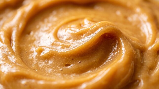 Creamy peanut butter swirl texture close up showing smooth brown spread surface