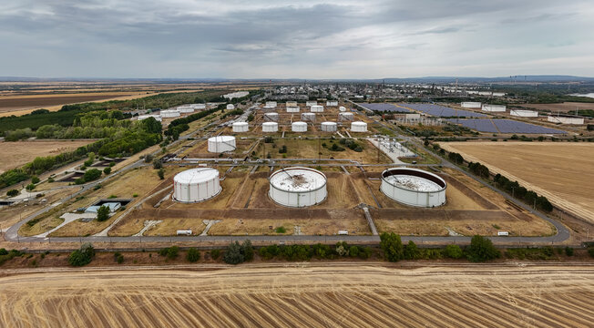 Aerial view of MOL Danube refinery and tank farm near Szazhalombatta, Hungary