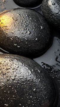 Wet dark charcoal natural stone surface with soft light reflex 3