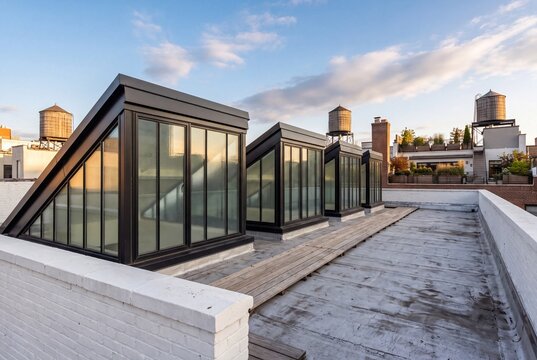 Sawtooth Glass Skylights on Warehouse Rooftop Above Artist Loft