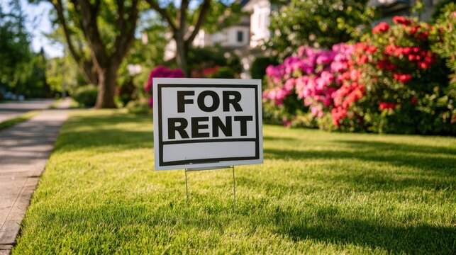 Residential property for rent sign on lawn
