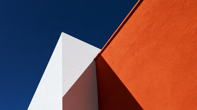 Minimalist Modern Architecture with Geometric Walls and Blue Sky