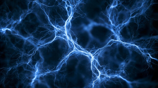 Abstract Glowing Blue Neural Network and Synapse Connections