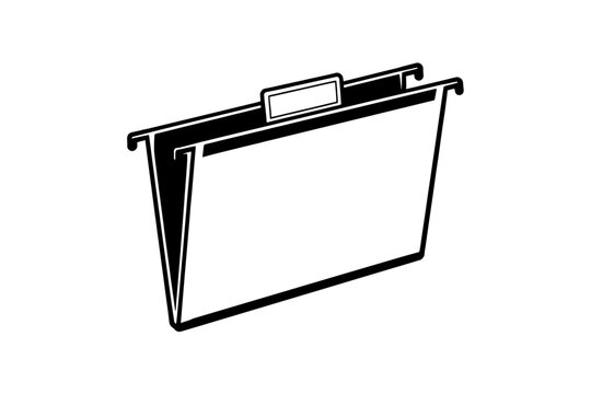 Hanging File Folder Tab Organizer Vector Icon - Black and White Office Archival Graphic Illustration