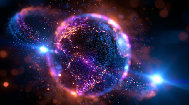 Digital Glowing Earth with Global Network Particles
