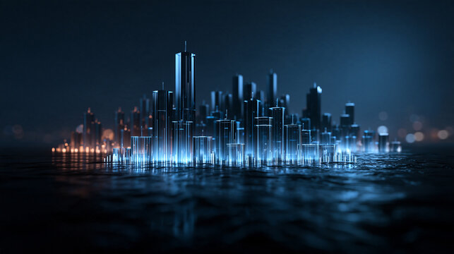 Futuristic Digital Smart City Glowing at Night