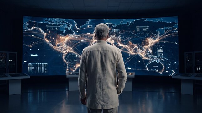 Executive Monitoring Global Network Data in Control Room