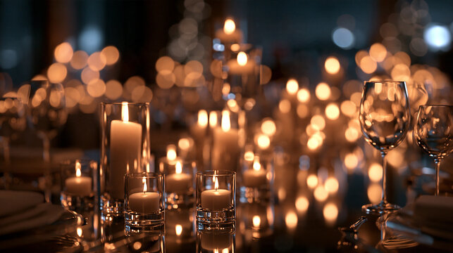 Candlelight Table Setting for Romantic Dinner and Event