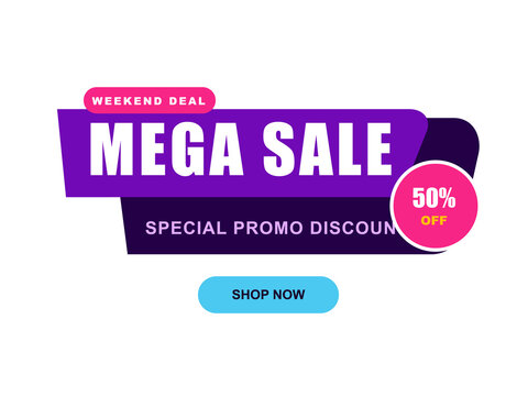 Mega sale banner special promo discount 50% off.